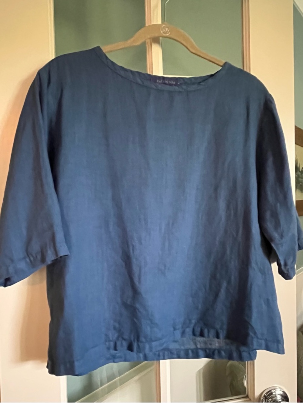 cut loose Navy Blue Linen Boxy Top